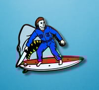 Image 1 of Michael Myers Surfing with JAWS Enamel Pin 