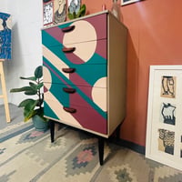 Image 2 of Mid Century Chest of Drawers Hand Painted Abstract Geometric 