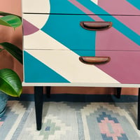Image 3 of Mid Century Chest of Drawers Hand Painted Abstract Geometric 