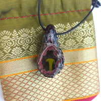 Image 2 of Glass geode pendant necklace featuring green mushroom borosilicate