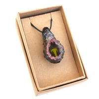 Image 4 of Glass geode pendant necklace featuring green mushroom borosilicate