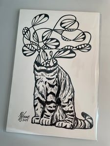 Image of Abstract Cat Head Original Ink Drawing