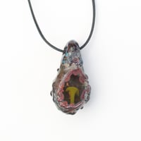 Image 5 of Glass geode pendant necklace featuring green mushroom borosilicate