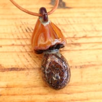 Image 4 of Handmade borosilicate glass geode pendant mushroom shape with opal inside