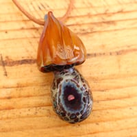 Image 2 of Handmade borosilicate glass geode pendant mushroom shape with opal inside