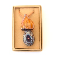 Image 1 of Handmade borosilicate glass geode pendant mushroom shape with opal inside