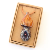 Image 3 of Handmade borosilicate glass geode pendant mushroom shape with opal inside