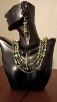 Image 1 of MULTI SHADED GREEN GEMSTONES BEADS, CHIPS AND CUBE BEADS SET