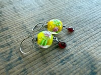Image 3 of Vintage Glass Roses sterling silver  earrings/ n17