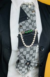 Image 1 of Handmade Gucci Women’s Bow Necktie – Black & Light Gray, Rugged Edges with Accent Pieces