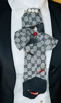 Image 1 of Handmade Gucci Women’s Sassy Necktie – Black & Light Gray, Rugged Edges