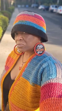 Image 3 of Oversized Crochet Cardigan – Ankh & Eye of Horus Tapestry | Caron Big Cakes “Toffee Brickle”