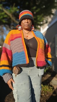 Image 4 of Oversized Crochet Cardigan – Ankh & Eye of Horus Tapestry | Caron Big Cakes “Toffee Brickle”