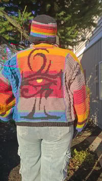 Image 5 of Oversized Crochet Cardigan – Ankh & Eye of Horus Tapestry | Caron Big Cakes “Toffee Brickle”