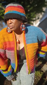 Image 7 of Oversized Crochet Cardigan – Ankh & Eye of Horus Tapestry | Caron Big Cakes “Toffee Brickle”