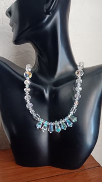 Image 1 of CLEAR AURORA BOREALIS TEARDROPS, AND SWAROVSKI CUBES AND ROUNDS NECKLACE