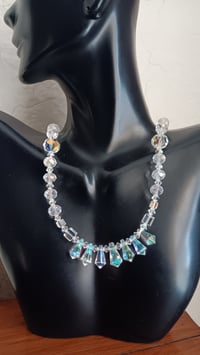 Image 7 of CLEAR AURORA BOREALIS TEARDROPS, AND SWAROVSKI CUBES AND ROUNDS NECKLACE