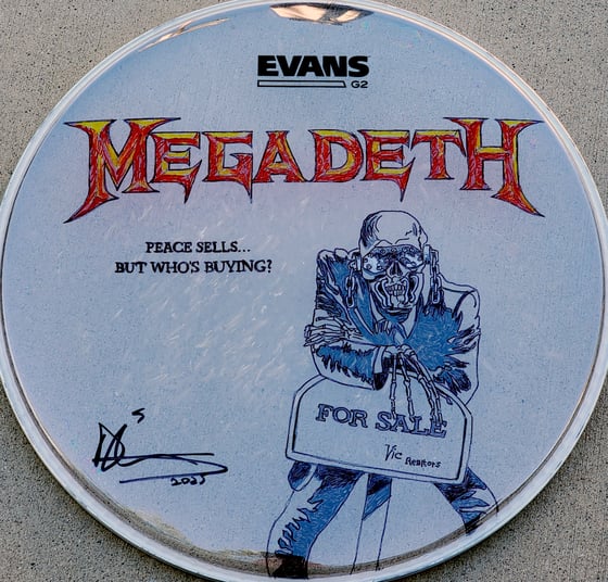 Image of Megadeth Peace Sells drumhead #2 - illustrated and signed by Dirk