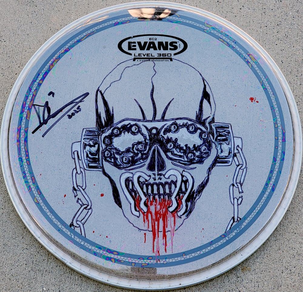 Image of Megadeth Vic 10" drumhead - illustrated and signed by Dirk