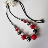 Image 2 of Black/White/Red and Silver Necklace