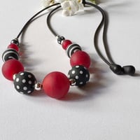 Image 1 of Black/White/Red and Silver Necklace