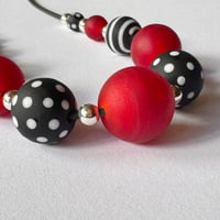 Image 3 of Black/White/Red and Silver Necklace