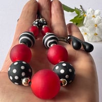 Image 7 of Black/White/Red and Silver Necklace