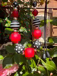 Image 10 of Black/White/Red and Silver Necklace