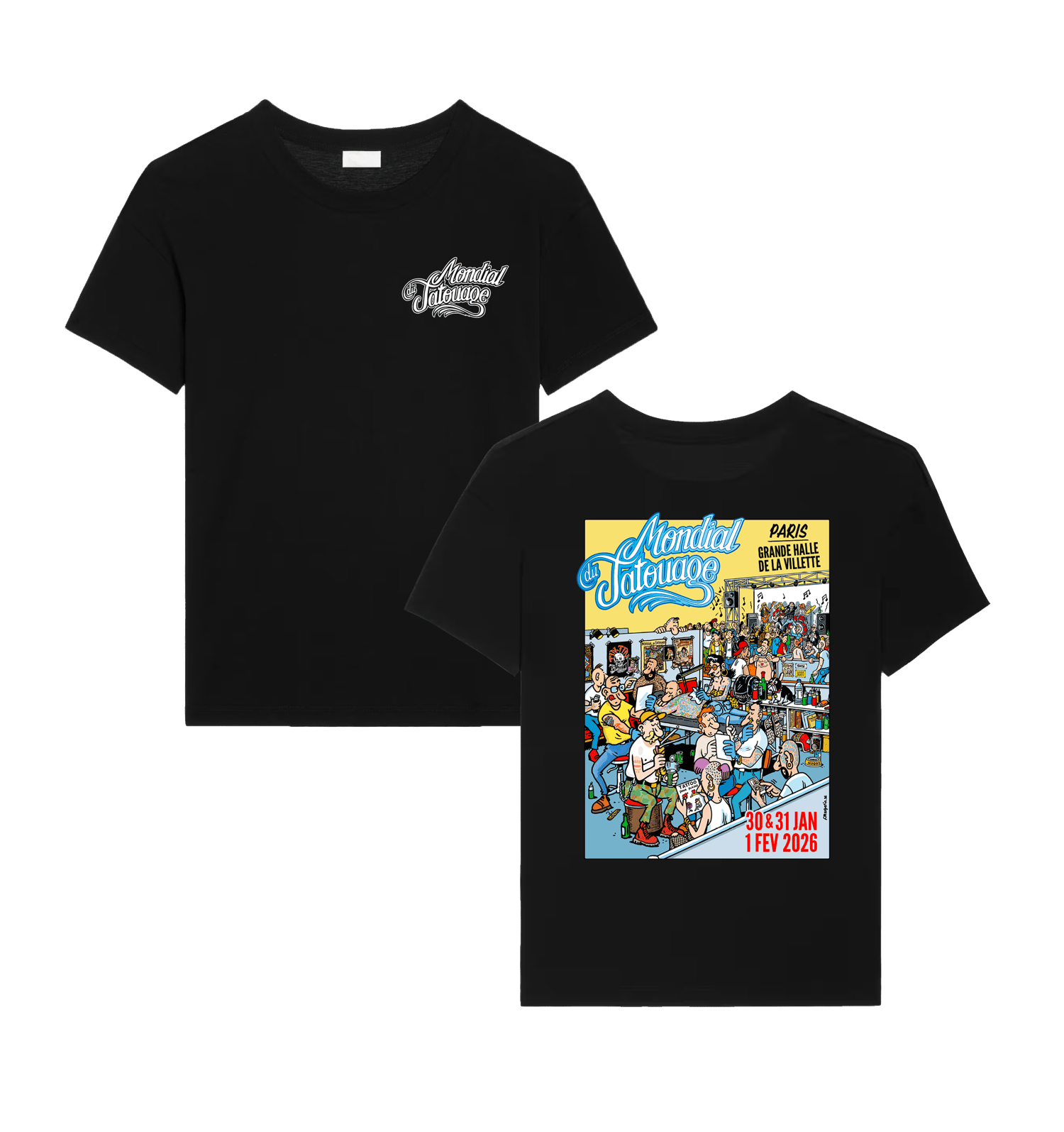 Pré-Commande!! T Shirt Mondial du Tatouage 2026, affiche dos, illustration par Frank Margerin