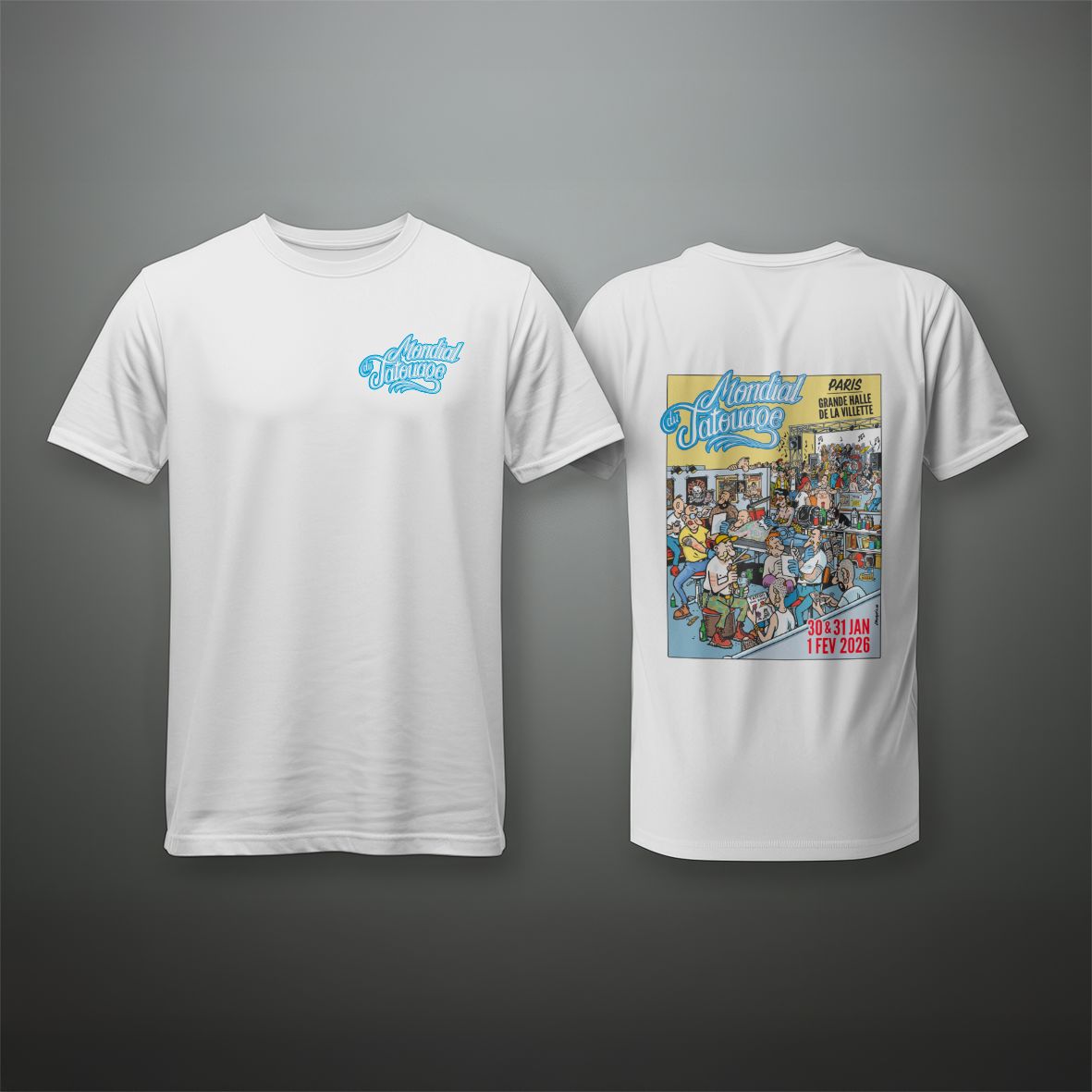 Pré-Commande!! T Shirt BLANC Mondial du Tatouage 2026, affiche dos, illu Frank Margerin