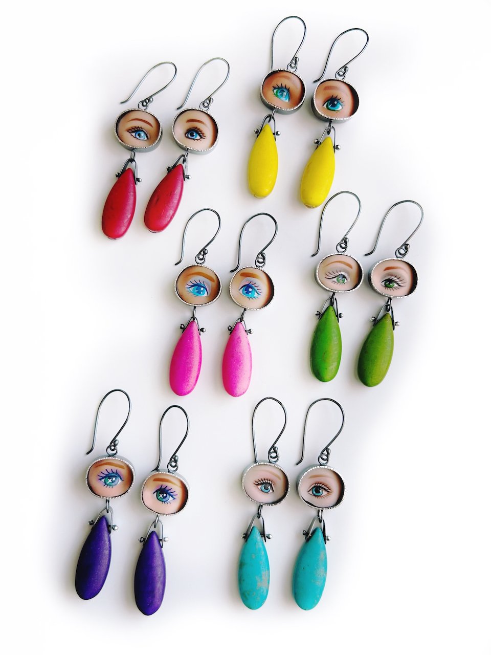 Image of Eye Earrings with Howlite Drops