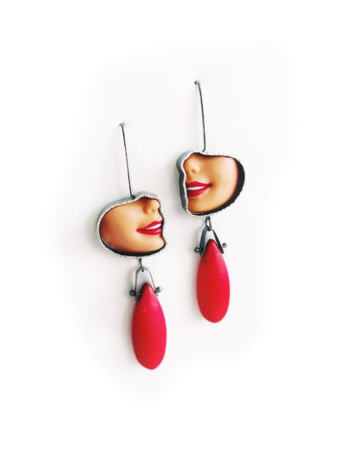 Image of Profile Smile Earrings - Red Howlite Drops