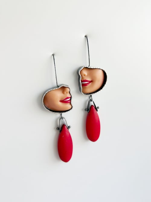 Image of Profile Smile Earrings - Red Howlite Drops
