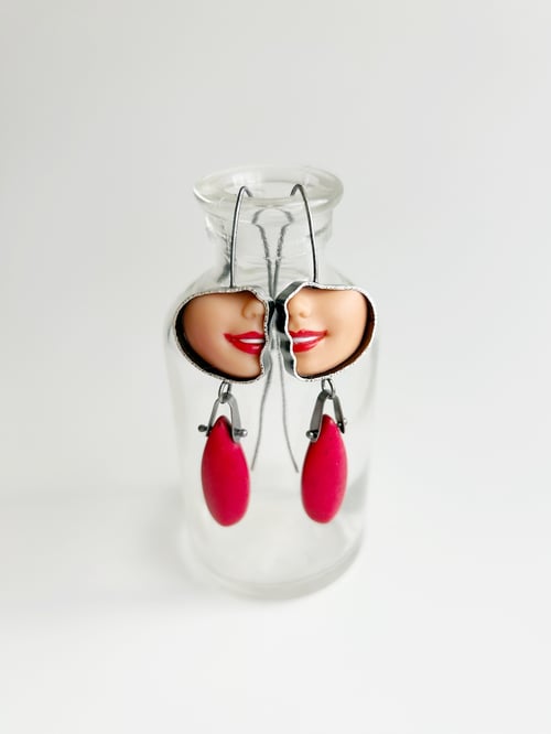 Image of Profile Smile Earrings - Red Howlite Drops