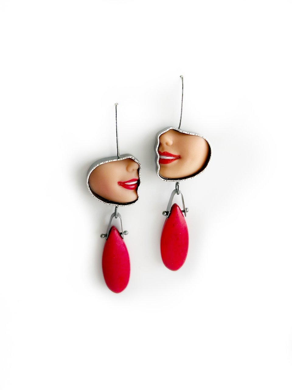 Image of Profile Smile Earrings - Red Howlite Drops