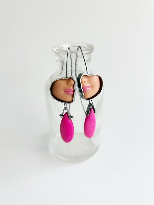 Image of Profile Smile Earrings - Pink Howlite Drops