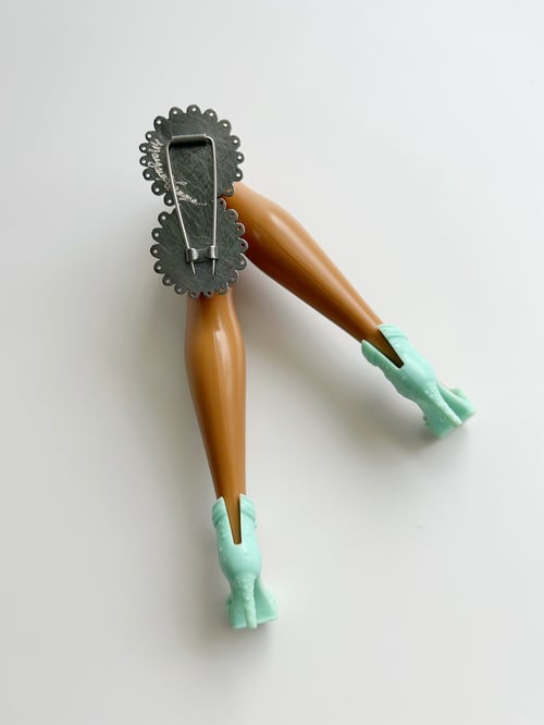 Image of Legs Crossed Brooch - Butterscotch with Aqua High Heels