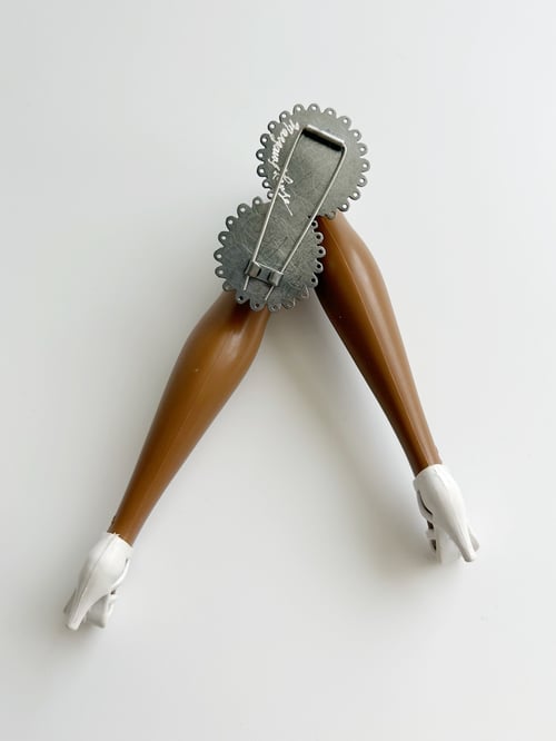 Image of Legs Crossed Brooch - Chocolate with White High Heels