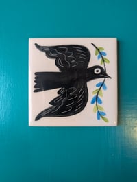 Image 1 of Black bird handpainted tile coaster