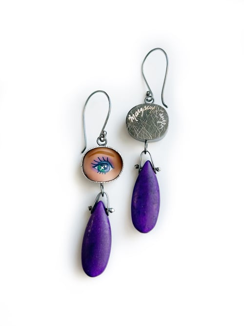 Image of Eye Earrings with Howlite Drops