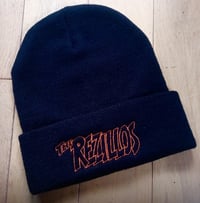 Beanie Hat. Embroidered with Tangerine REZILLOS Logo on black