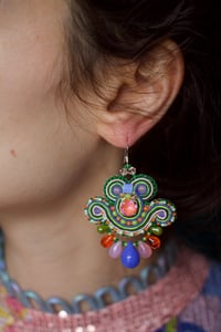 Image 1 of  Mini Earrings - 70s wallpaper orange edition - Fermoirs Argent 925 