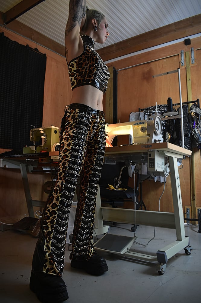 Image of LEOPARD AND PVC XTREME INDUSTRIAL GIRL PANTS
