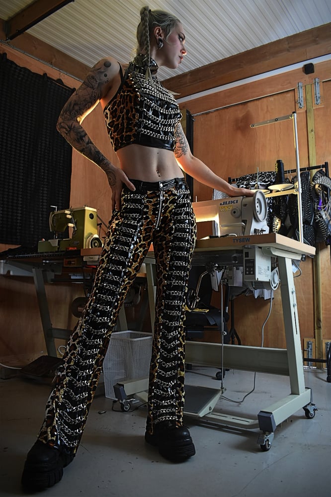 Image of LEOPARD AND PVC XTREME INDUSTRIAL GIRL PANTS