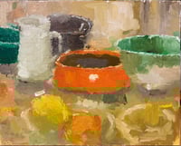 Still life with bowls and fruit
