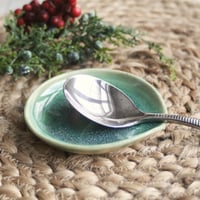 Image 2 of Spoon Rest, Shimmering Green Glaze, Dish for Your Coffee Station, Made in USA