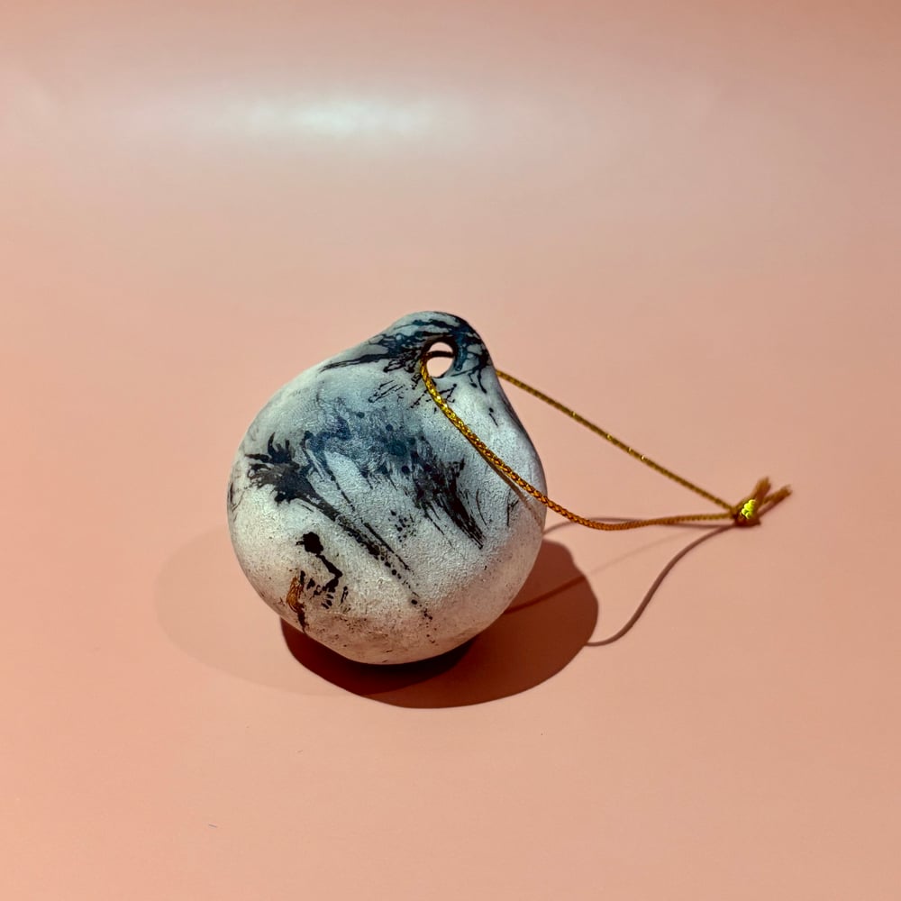 Image of Small Raku Bauble with feathers