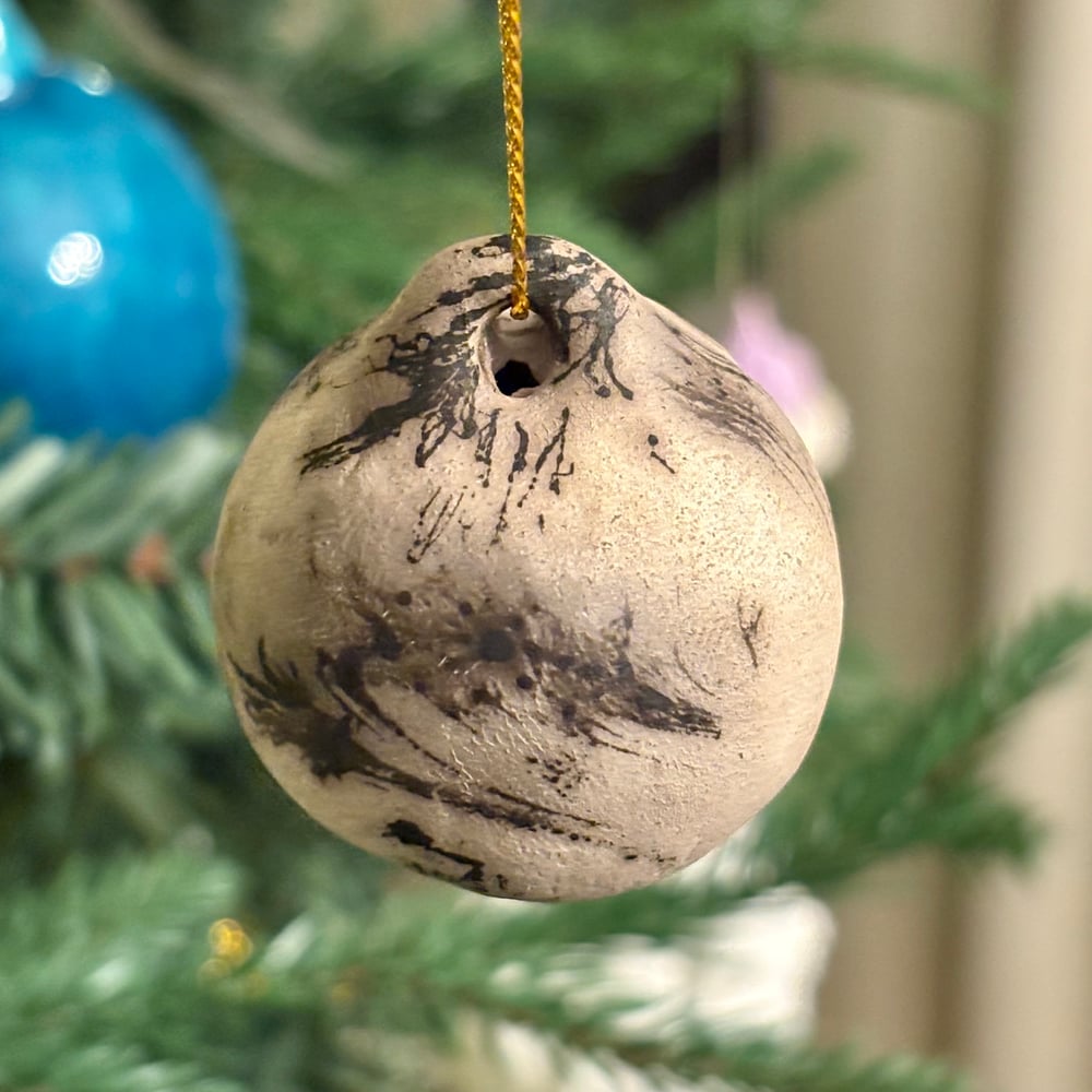 Image of Small Raku Bauble with feathers