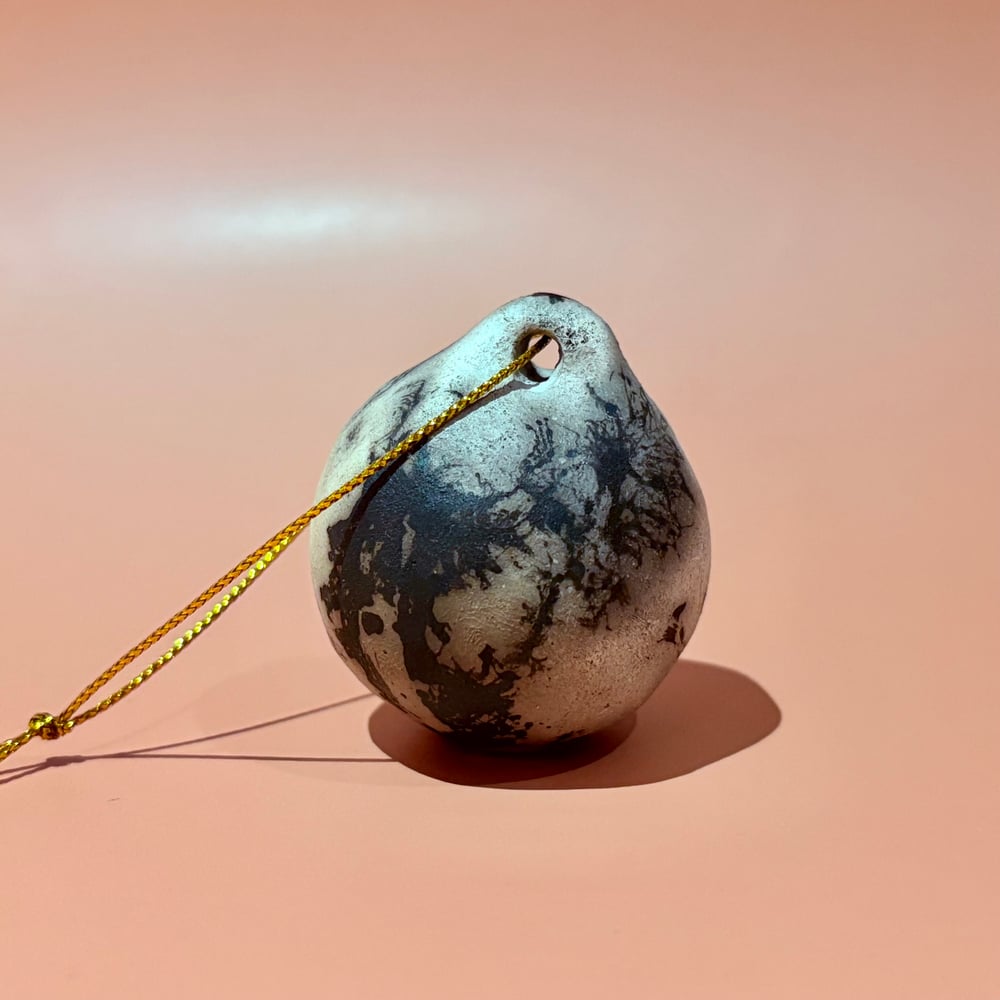 Image of Small Raku Bauble with feathers