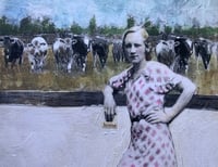 Image 1 of Vintage woman and cows  quality art print 